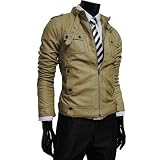 TheLees Mens luxury strap pocket slim faux leather jacket