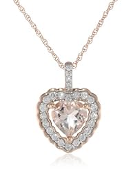 10K Rose Gold Morganite and Diamond Heart Pendant Necklace (.16 Cttw, G-H Color, I1-I2 Clarity), 17"
