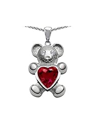 Original Star K (tm) Love Bear Holding Birthstone of July 8mm Heart Shape Created Ruby in .925 Sterling Silver