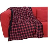 Red Black check plaid Flannel blanket brushed front & fleece back available in 32 different colors