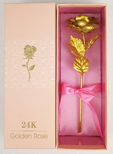 TENEW Golden Color Plastic Foil Rose with Acrylic Base Vase &amp; Giftbox (Pink)