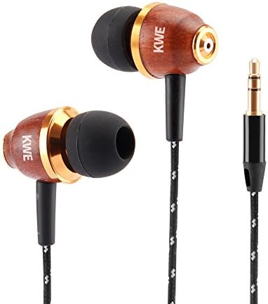 Stereo Earphones Wood Earbuds Premium Wooden Headphones Noise canceling, for iPhone, iPod, iPad, Android Smartphone, Tablet, MP3 Players (Brown)