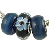 Moon Flower Catseye and Murano Glass Bead Trio fits European Charm Bracelet