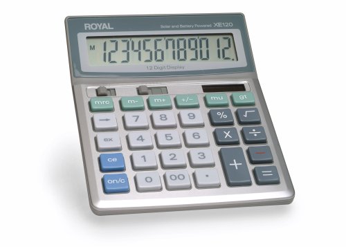 Royal Machines XE120 Calculator with 12 Digit Extra Large Angled Display, Solar and Battery Power