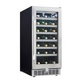 Silhouette Select Series 15" Undercounter Wine Cooler With Roller Glide Wooden Shelves LED Display Digital Thermostat 34-Bottle Capacity Temperature Alarm & In Stainless Steel