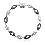 Sterling Silver Black and White Diamond Bracelet, 7.25"