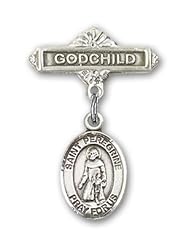 Sterling Silver Baby Badge with St. Peregrine Laziosi Charm and Godchild Badge Pin