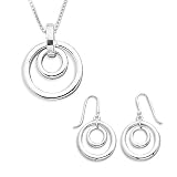 Polished Large/Small Circle Earrings on French Wire and Double Cut Out Circle Pendant with 18
