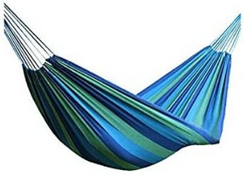 Large Outdoor Cotton Hammock Indoor Patio Backyard Hanging Hammock Colorful Stripe Durable Fabric (Blue)