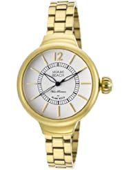 Womens Miami Beach Art Deco White Dial Gold Tone IP Stainless Steel
