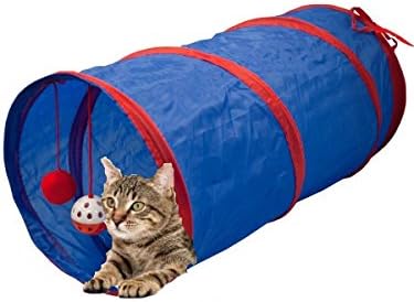 Awesome Cat Tunnel with Attached Dangle Balls and 2 Colorful Cat Teaser Wands Bundle. Expandable Tunnel Measuring 21' X 10" and 2 13" Colorful Teaser Wands. Easy Set Up and Storage.