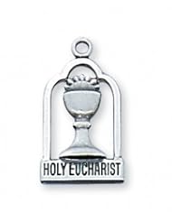 Boys or Girls First Communion Necklace, Sterling Silver Charm and 16" Chain