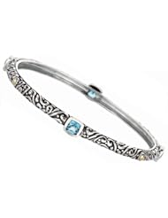 Phillip Gavriel 18K Yellow Gold and Sterling Silver Bangle With Four Blue Topaz Gems