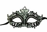 Fancy Scroll Venetian Mask Black with White Sparkles