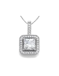 Zoe R (tm) 925 Sterling Silver Micro Pave Hand Set Cubic Zirconia (CZ) Square Pendant with 18 Inch
