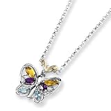 Sterling Silver & 14k Gold Citrine and Amethyst and Blue Topaz Butterfly Necklace
