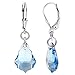 Blue Baroque Shape Austrian Crystals Handmade 925 Sterling Silver Leverback Drop Earrings for Women