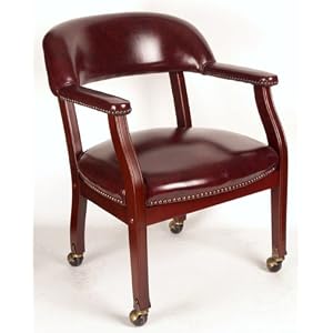 Boss B9545 Captain's Guest Arm Chair with Casters Oxblood Vinyl