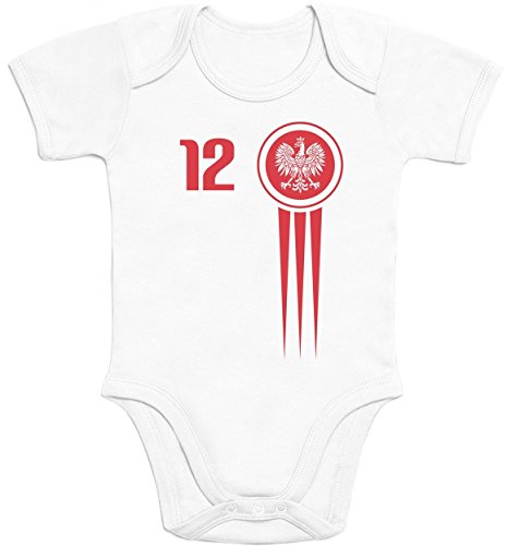 Polen Polska Nationalmannschft Baby Trikot Fanshirt Nr 12 Baby Body Kurzarm-Body 18M Weiß