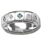 .41 CT TW MENS 5 PRINCESS CUT BLUE & WHITE DIAMOND BAND