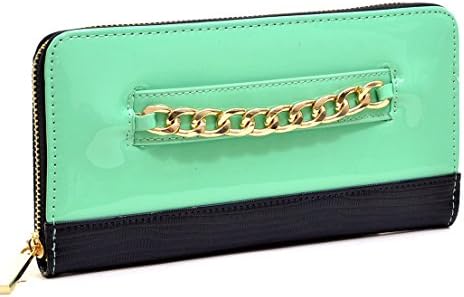 Dasein Gold-Tone Faux Leather Push Lock Clasp Clutch Wallet - Mint Green
