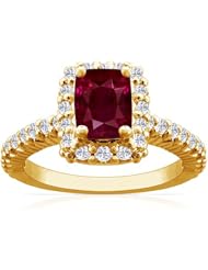 14K Yellow Gold Cushion Cut Ruby Ring With Sidestones