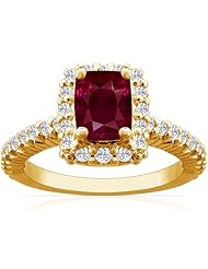 18K Yellow Gold Cushion Cut Ruby Ring With Sidestones