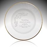 Personalized Glass Floral 50th Anniversary Plate with Gold Rim