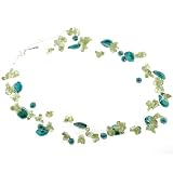 Freshwater Pearl Necklace with Chipped Gemstones - Green - 18'' Length