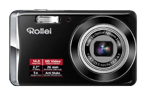 Rollei Compactline 390 Kompaktkamera (14 Megapixel, 5-fach optischer Zoom, 26 mm Weitwinkelobjektiv, 6,85 cm ( 2,7 Zoll ) Display) schwarz