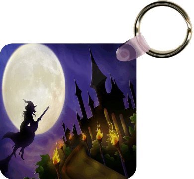 Halloween Witch Silhouette on Purple Art Key Chain - Ideal Gift for all Occassions
