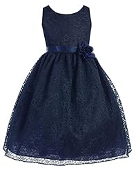 Girls Polyester Tea Length Lace-Up Floral Print Flower-Girl Dress  With a Sash 