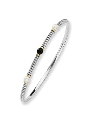 Sterling Silver w/14k 4.5mm Onyx/White Pearl Bangle Bracelet