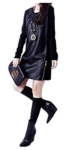 ワンピース レザースカート ワイルド レザー 長袖 チュニック シック エレガンス カジュアル パーティ ２次会 レディース 秋物 冬物 可愛いスカーフ付き R384