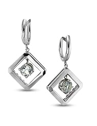 CleverEve Luxury Series Modern Diagonal-Square Silver Earrings w/ 6mm Genuine Round Cut Aquamarine Center Stones