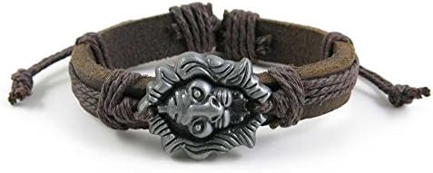 2 Pieces Women's Men's Fashion Strand Bracelet Leather Handmade 1071 Lion Head Braided Bangle