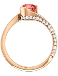 14K Rose Gold 6.00mm Round Cut Chatham Created Padparadscha Sapphire and Diamond Ring -- LIFETIME WARRANTY