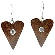 CZ & Wood Heart-Shaped Sterling Silver Earrings