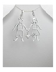 Boy-Girl Pendant Necklace In 92.5 Sterling Silver