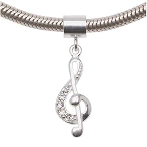 Sterling Silver Crystal Musical Treble Clef Dangle Charm Bead - Fits Pandora