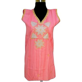 Handmade Embroidered Cotton Top With Sequins And Designer Neck Work
