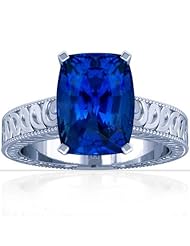 14K White Gold Cushion Cut Blue Sapphire Fana Designer Ring