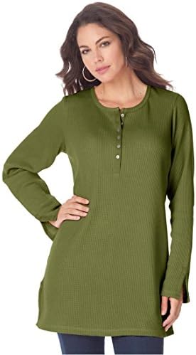 Roamans Women's Plus Size Thermal Henley Tunic (Basil,6X)