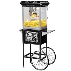 Funtime FT860CB Antique Carnival-Style 8-Ounce Hot-Oil Popcorn Popper with Cart, Black