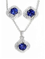 Beautiful Blue Sapphire Stud Earrings and Pendant .925 Sterling Silver Rhodium Finish White Gold Quality