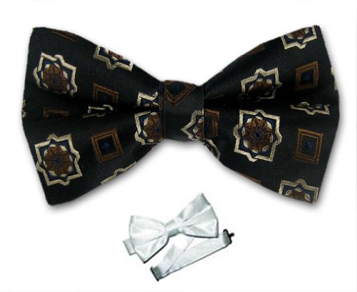 Men's - Black - Brown - Navy - Silk Pre - Tied Pattern Bowtie