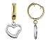 Jewelry : Two Tone Huggie Earrings with Dangling Hearts in Yellow and White Gold