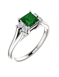 18K White Gold 5.00x5.00mm Princess Cut Chrome Tourmaline and Diamond Ring -- LIFETIME WARRANTY