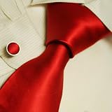 Red plain designer mens ties wedding tie formalwear silk necktie cuff links set 5090