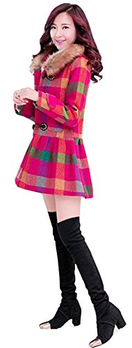 コート ウール フェイクファー フード付き ダッフルコート ダブルコート チェック 格子 タータンチェック Aライン カジュアル キュート エレガンス レディース 秋物 冬物 可愛いスカーフ付き R507